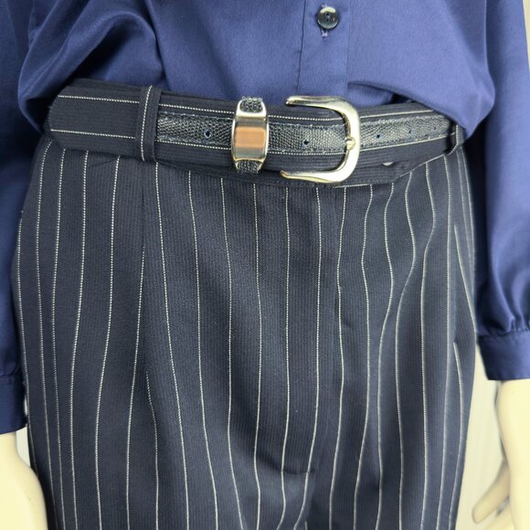 HIROKO VTG Designer Barrel Pinstripe Preppy Belted Ankle Office Pant Trousers 12 - Picture 6 of 8
